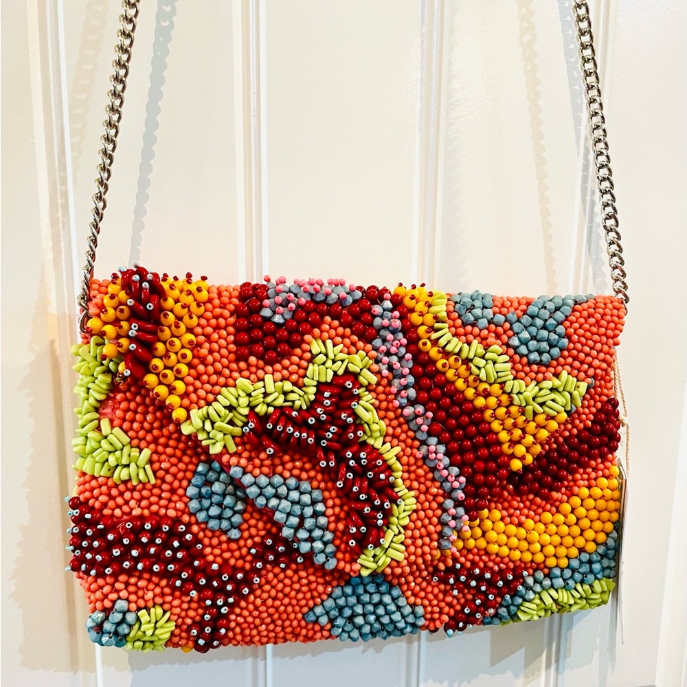Gorgeous Beaded Purse with Metal Strap NWT